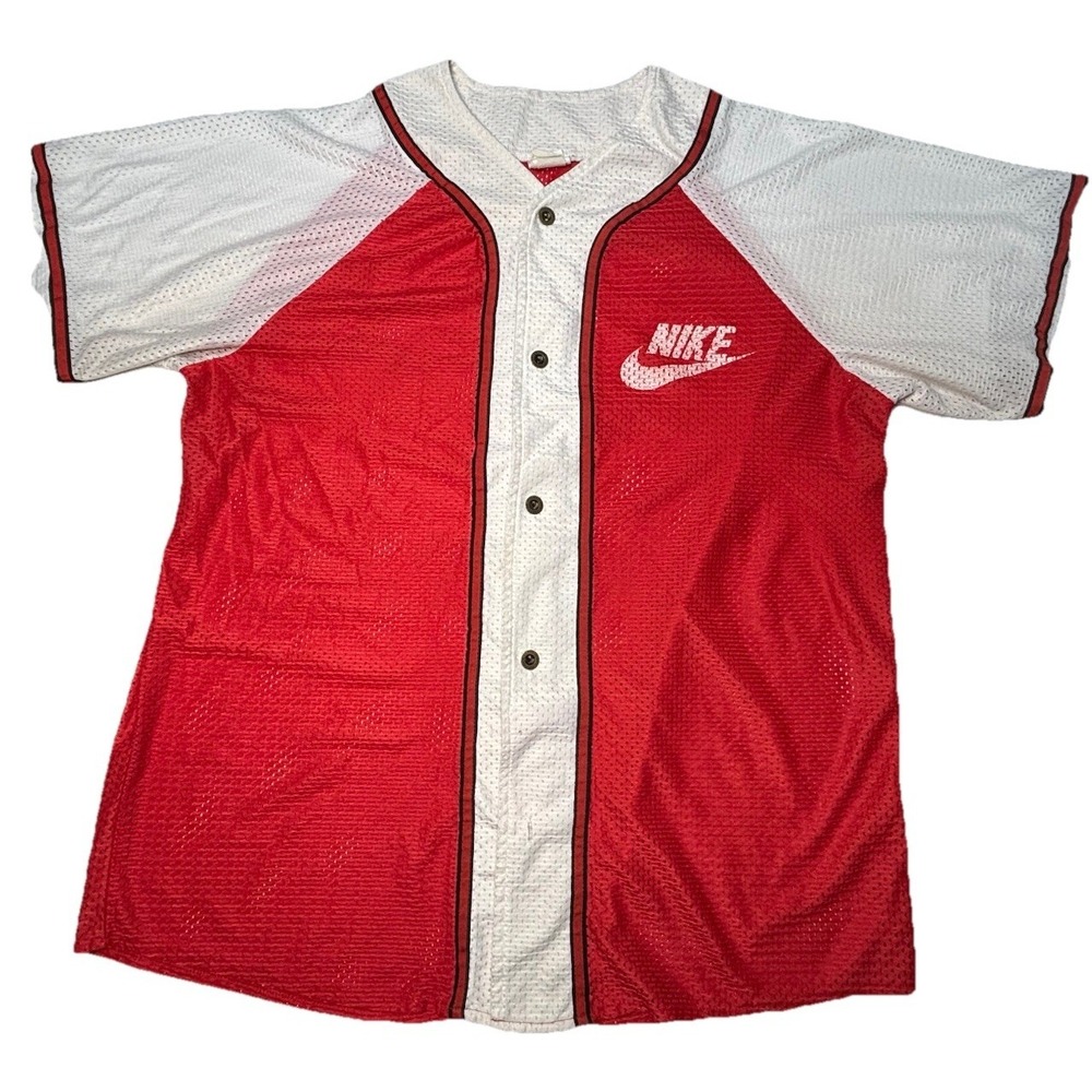 Vintage Nike Baseball Jersey USA Made American‎ Classic Mesh Red White Swoosh